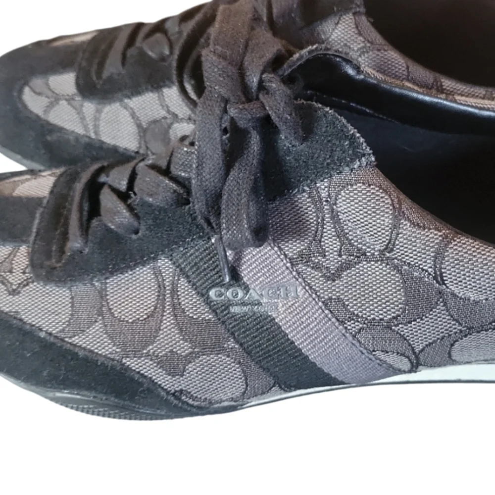 Coach Kelson Black & Gray Signature Monogram Athletic Canvas Suede Shoes 9.5 - Picture 10 of 12